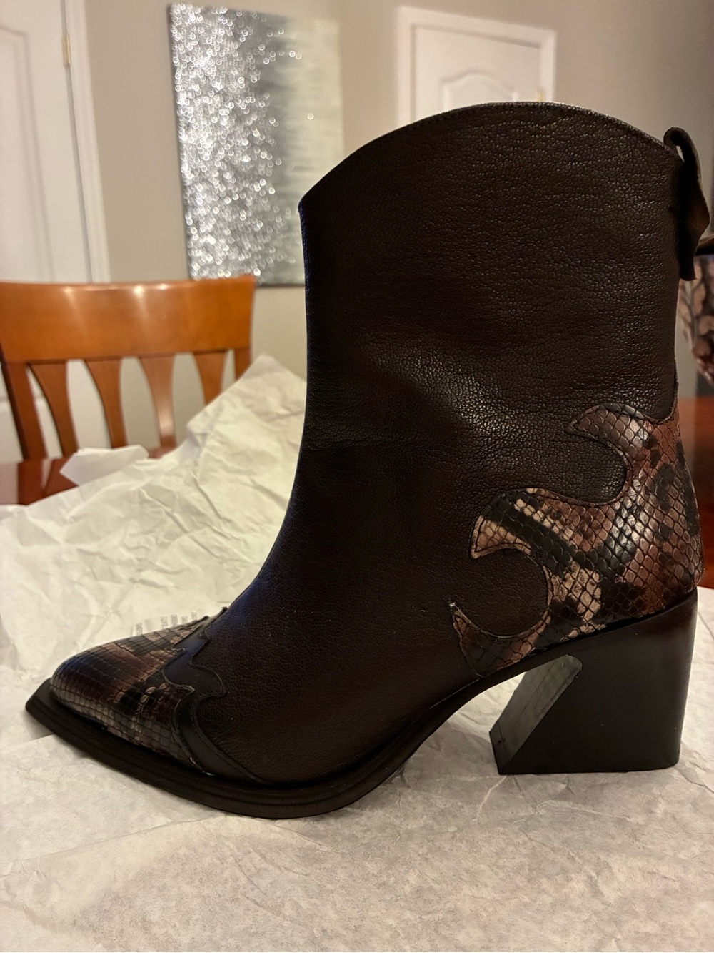 Emanuele Crasto Dark Brown Leather Ankle Boots with Snakeskin